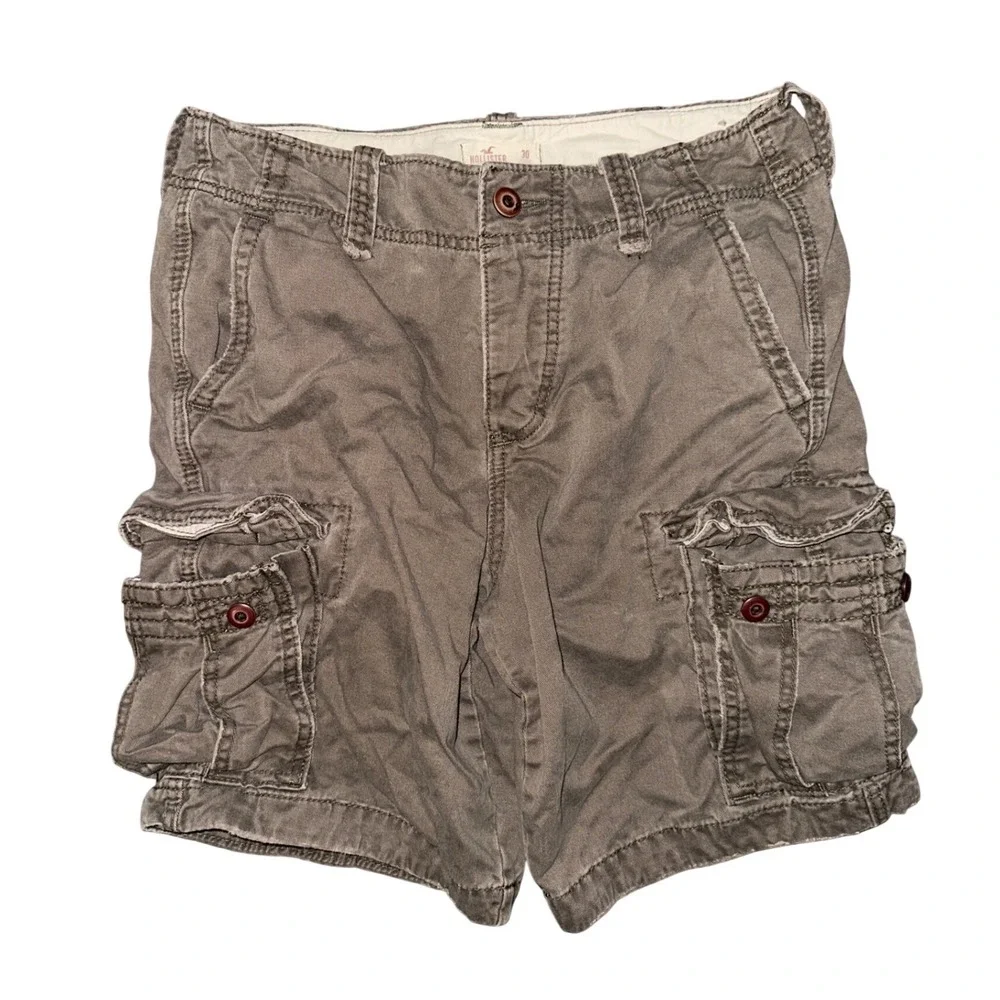 Hollister Mens Cargo Shorts Size 30 Brown Grey Utility Cotton Twill 6-Pocket